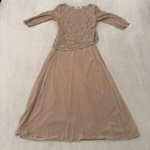J Kara Long Beaded Dress 10P Petite Mother of Bride Groom Dress Blush Rose Pink